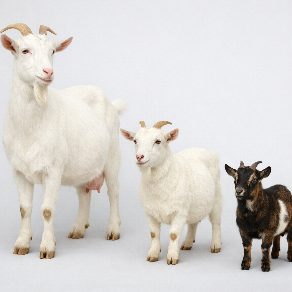 3品種（ザーネン、シバ、トカラ）の比較図解